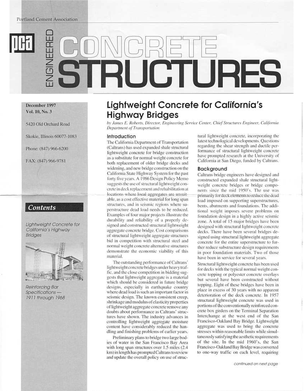 Lightweight Concrete for California's Highway Bridges by James E