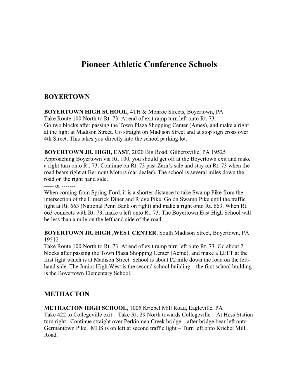 Pioneer Athletic Conference Schools s1