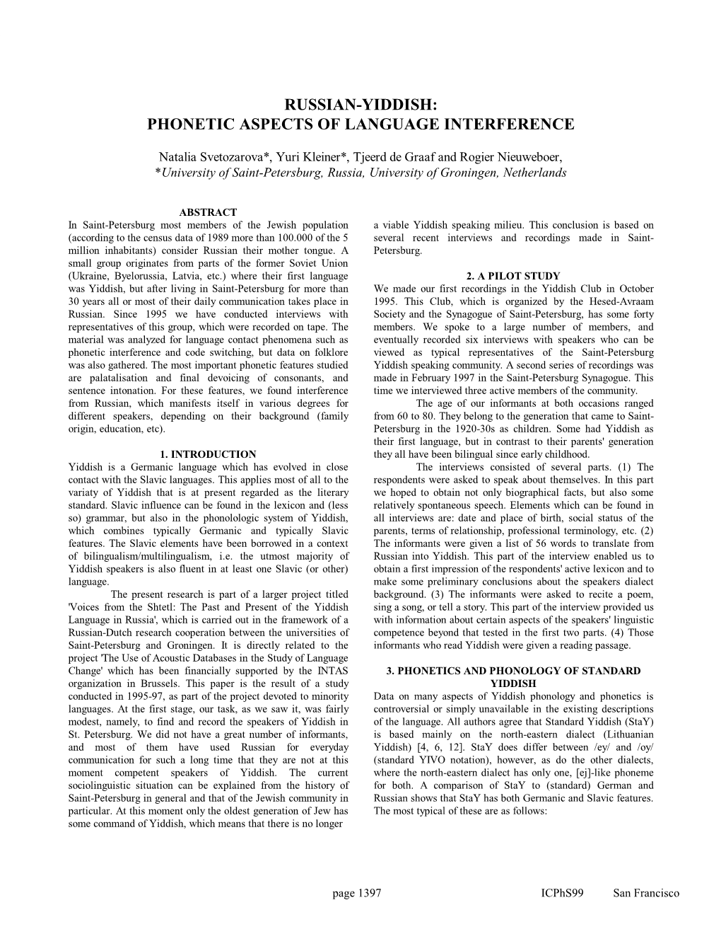 Russian-Yiddish: Phonetic Aspects of Language Interference