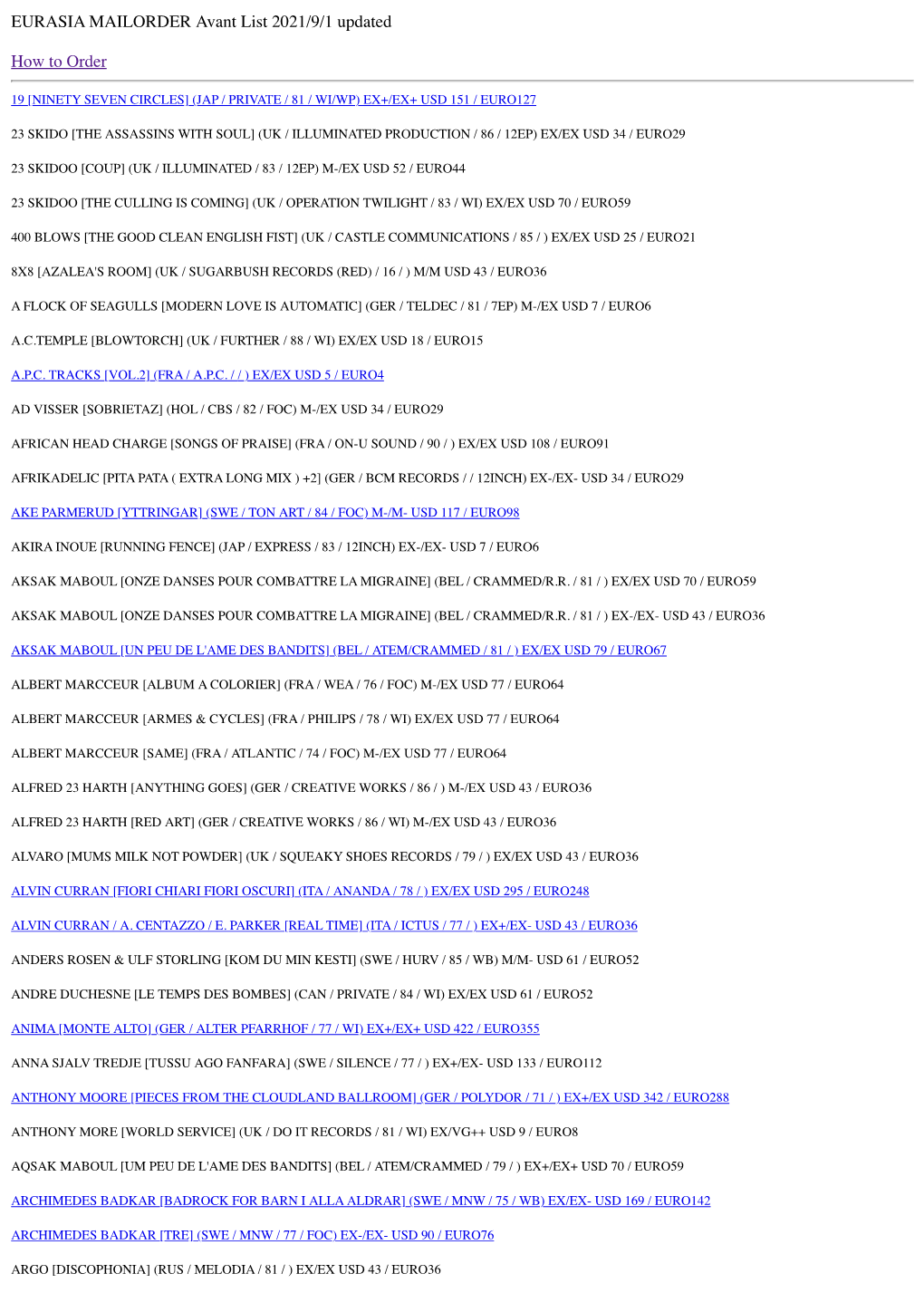 EURASIA MAILORDER Avant List 2021/6/30 Updated How to Order