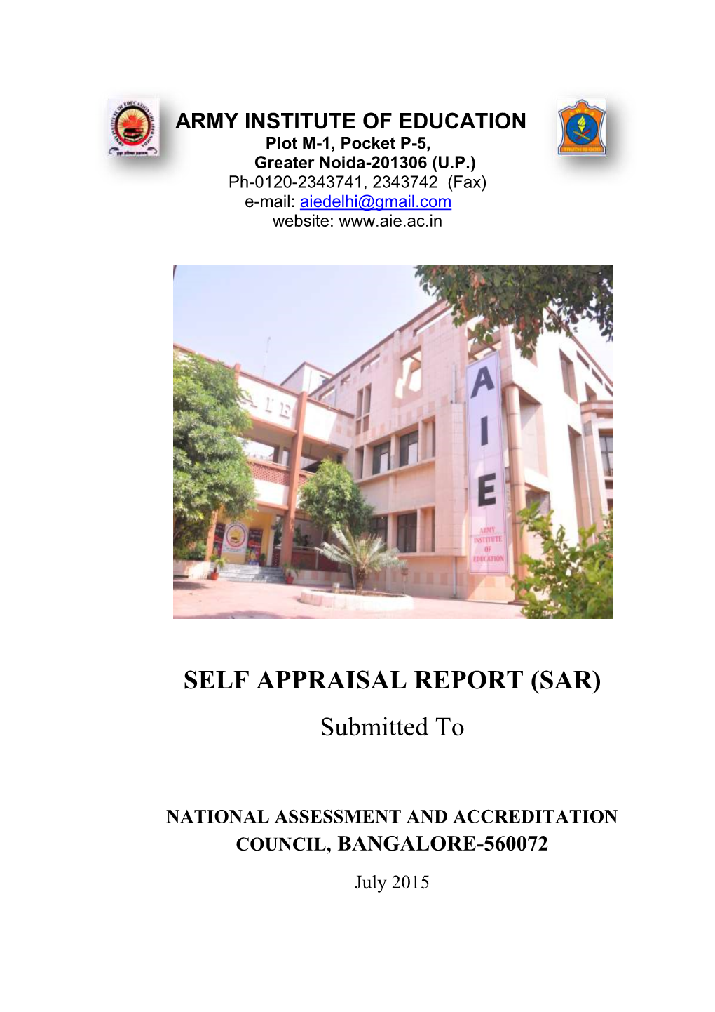 Self Study Report Army Institute of Education, Greater Noida