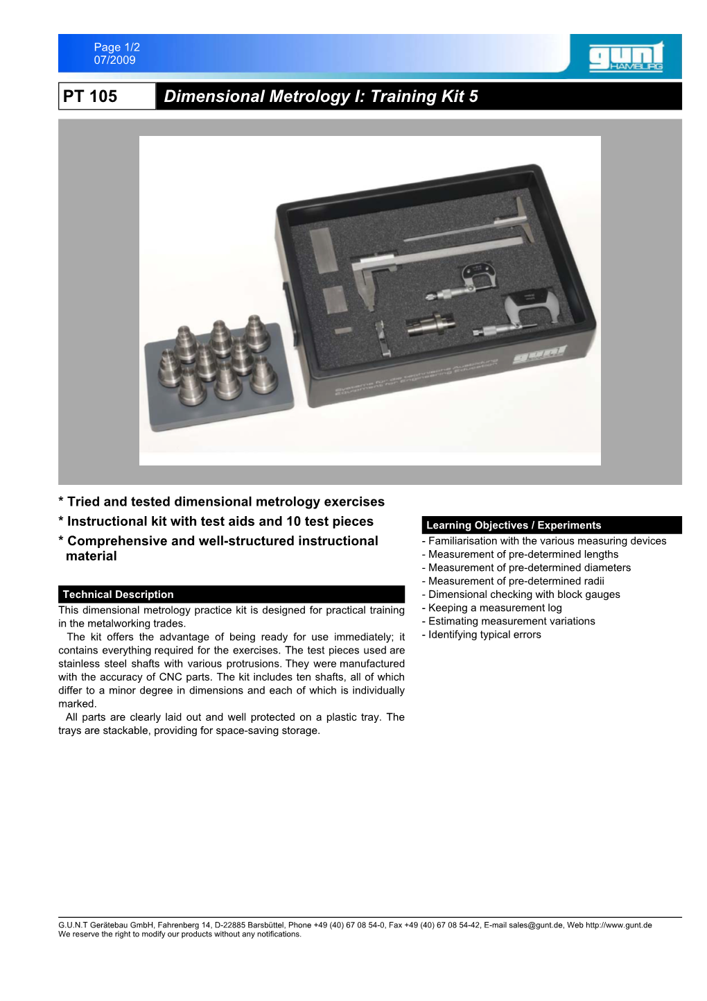 PT 105 Dimensional Metrology I: Training Kit 5