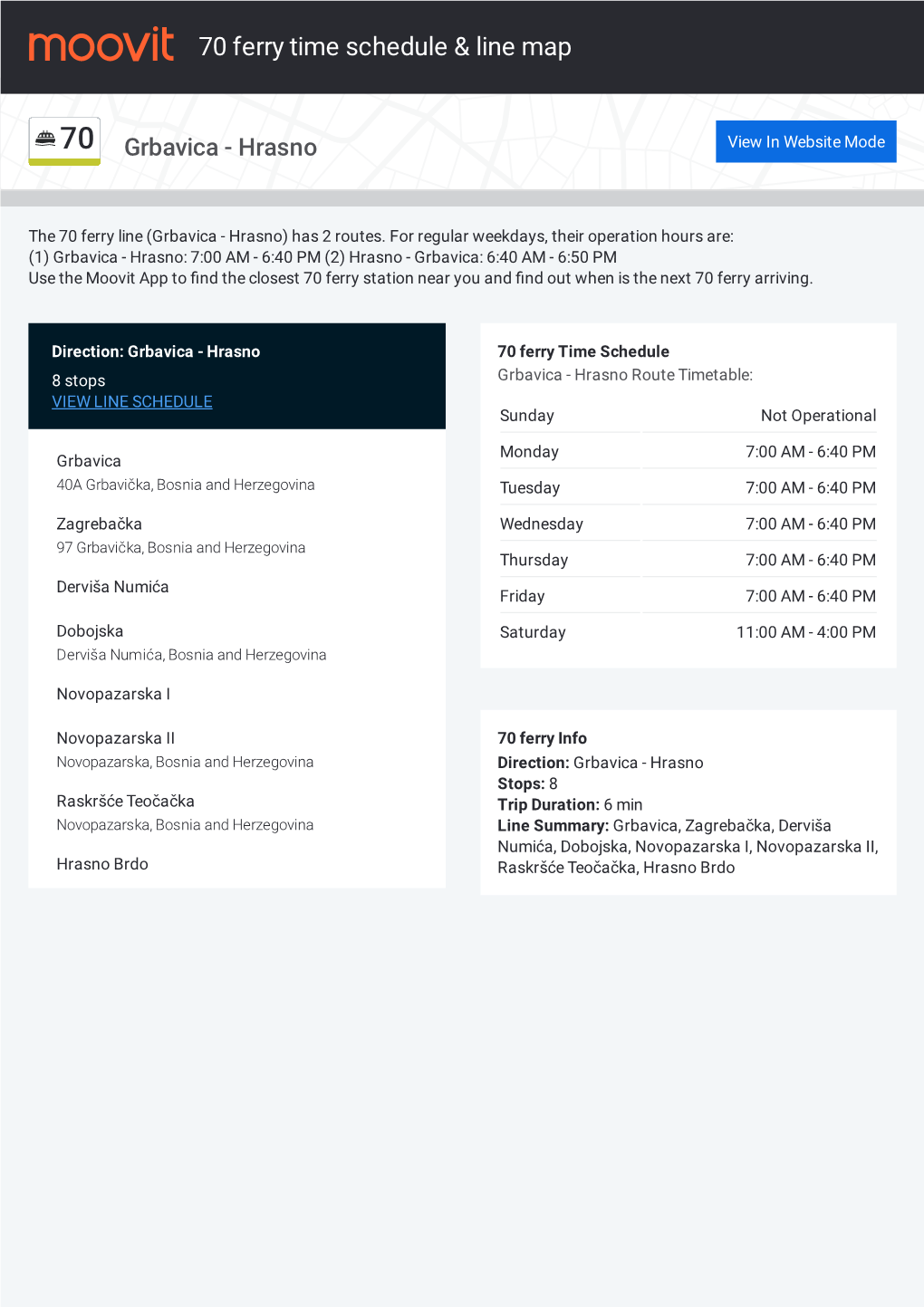 70 Ferry Time Schedule & Line Route