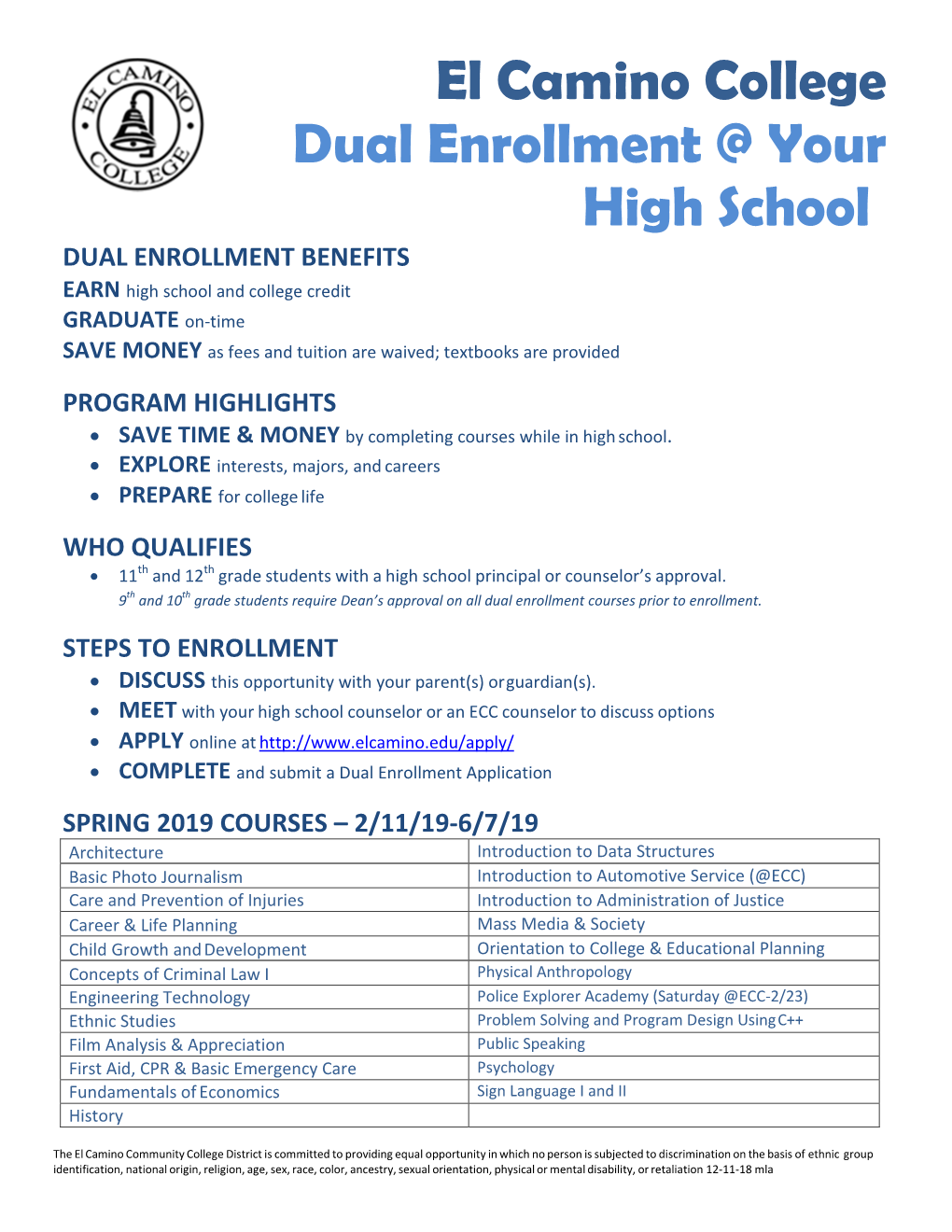 El Camino College Dual Enrollment @ Your High School