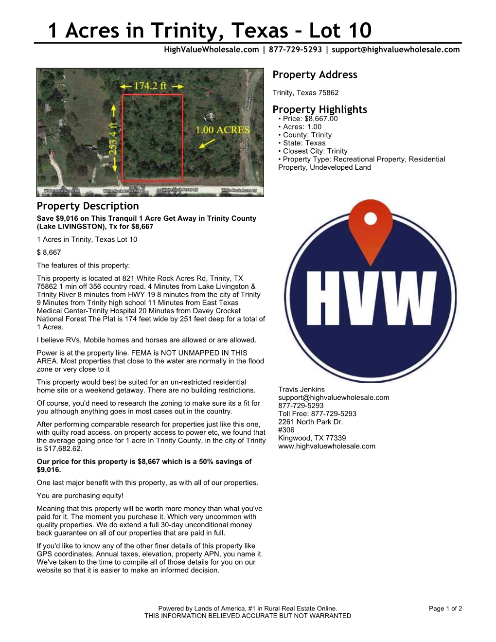 1 Acres in Trinity, Texas – Lot 10 Highvaluewholesale.Com | 877-729-5293 | Support@Highvaluewholesale.Com