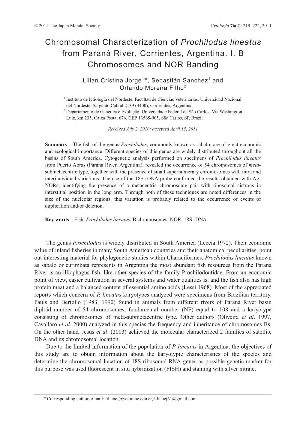 Chromosomal Characterization of Prochilodus Lineatus from Paraná River, Corrientes, Argentina