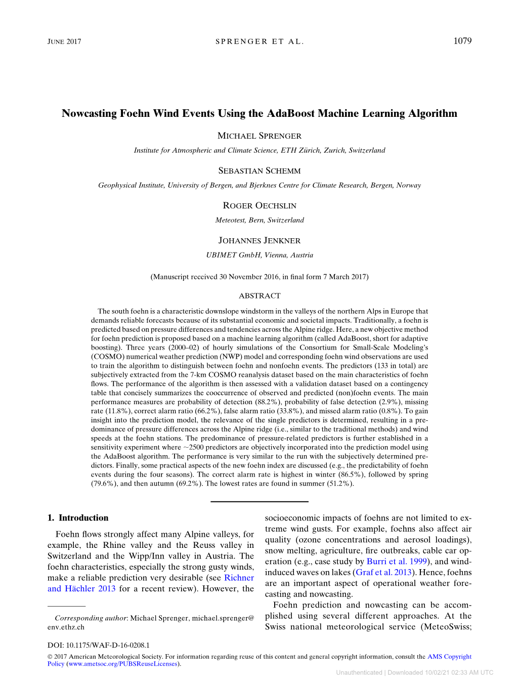 Nowcasting Foehn Wind Events Using the Adaboost Machine Learning Algorithm