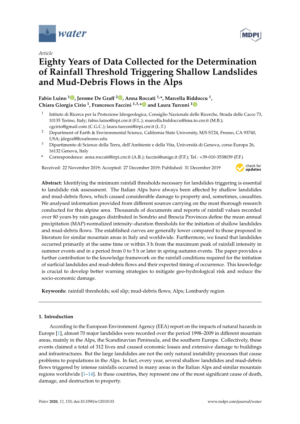 Eighty Years of Data Collected for the Determination of Rainfall Threshold Triggering Shallow Landslides and Mud-Debris Flows in the Alps