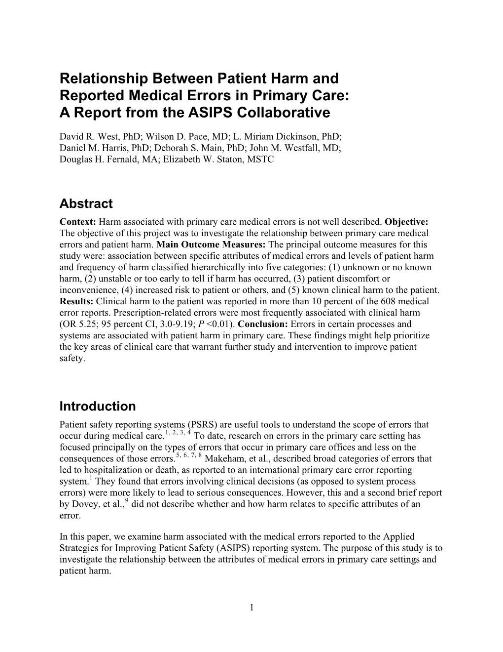 Relationship Between Patient Harm and Reported Medical Errors in Primary Care: a Report from the ASIPS Collaborative