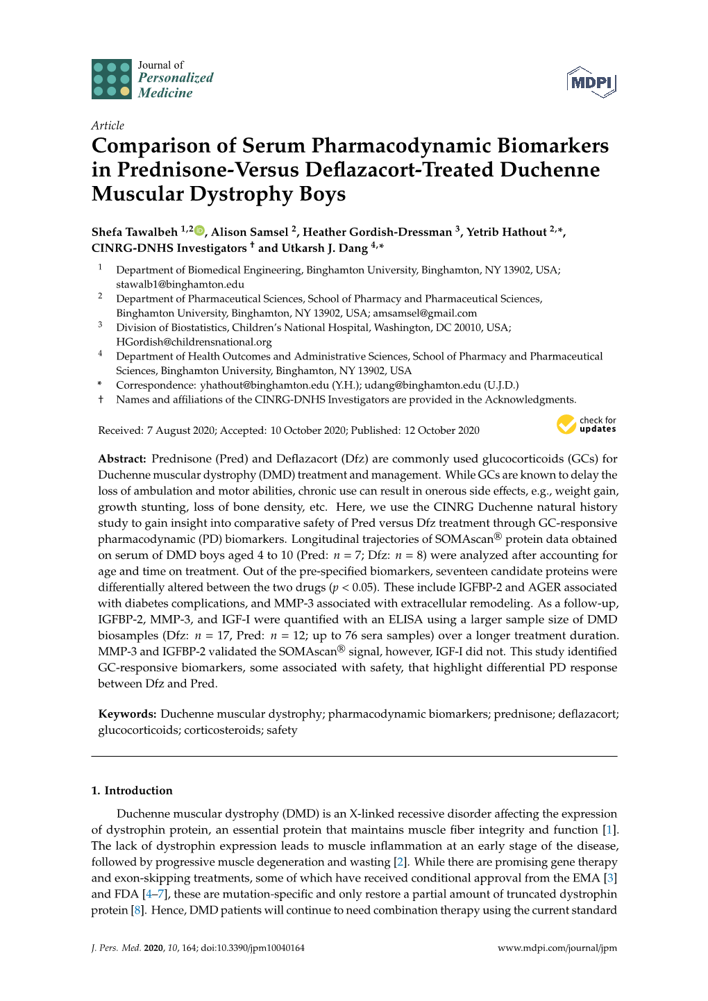 Comparison of Serum Pharmacodynamic Biomarkers in Prednisone-Versus Deﬂazacort-Treated Duchenne Muscular Dystrophy Boys