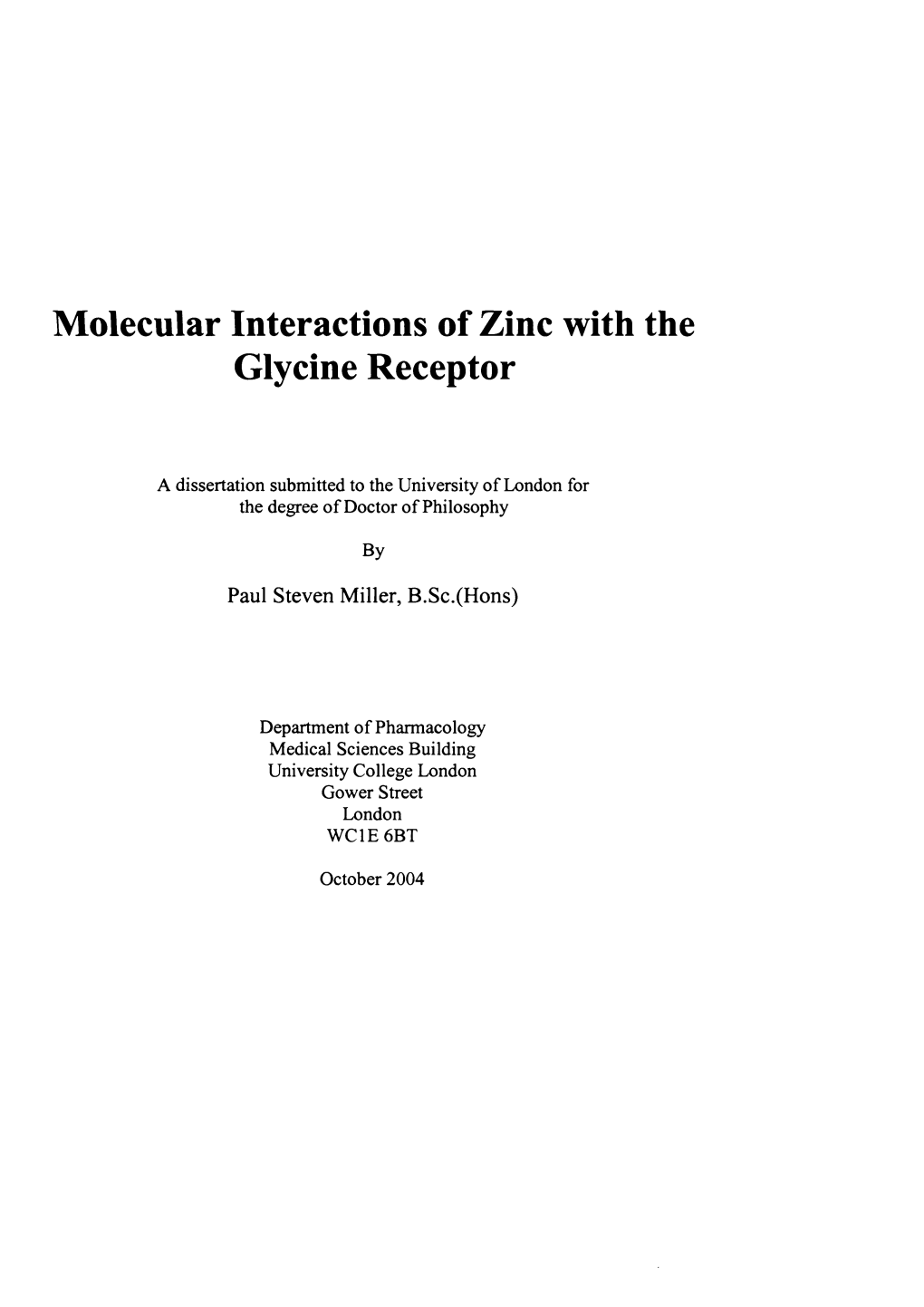 Molecular Interactions of Zinc with the Glycine Receptor