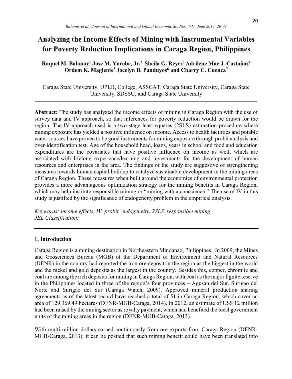 Analyzing the Income Effects of Mining with Instrumental Variables for Poverty Reduction Implications in Caraga Region, Philippines