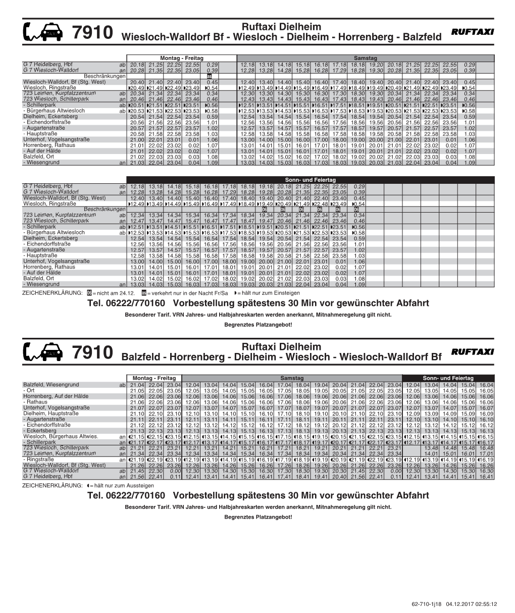 Dielheim 7910 Wiesloch-Walldorf Bf - Wiesloch - Dielheim - Horrenberg - Balzfeld