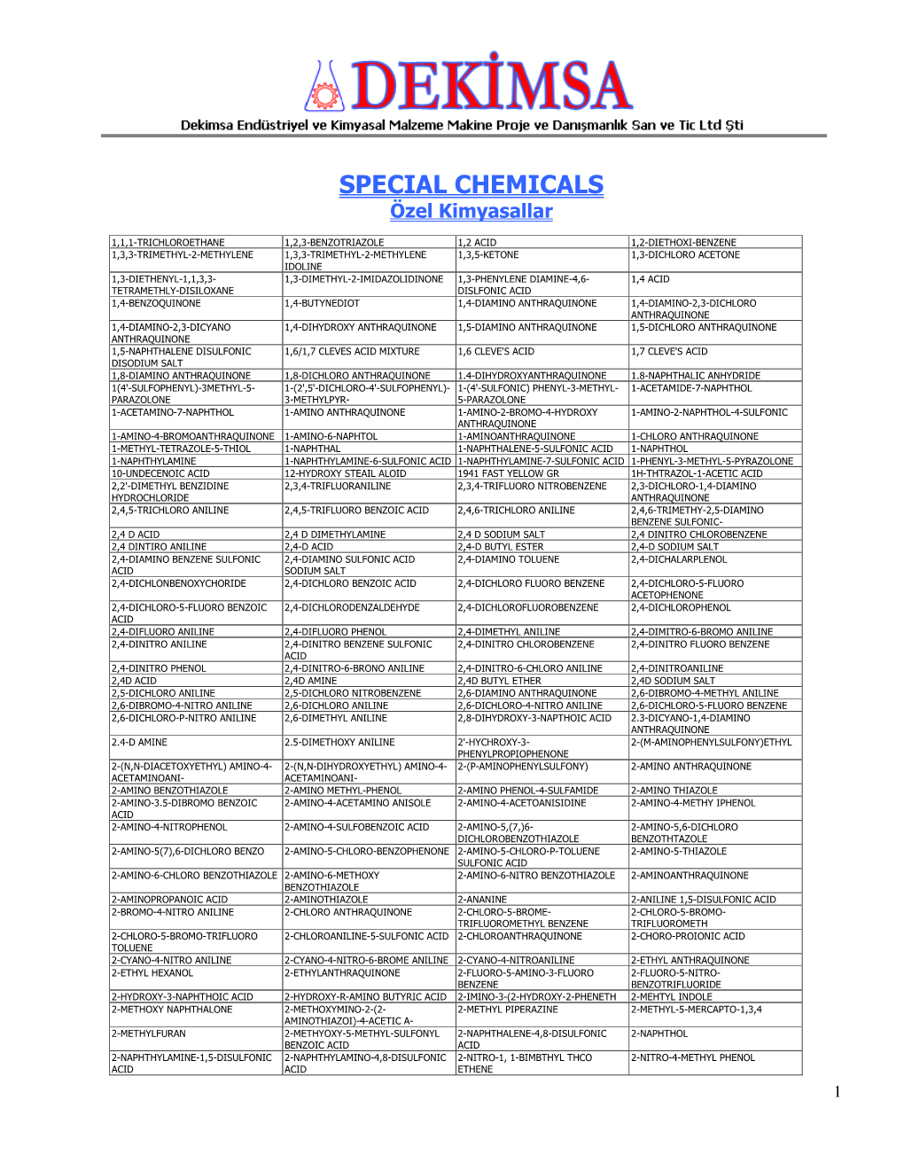 SPECIAL CHEMICALS Özel Kimyasallar