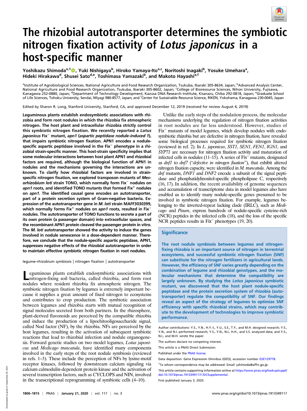 The Rhizobial Autotransporter Determines the Symbiotic Nitrogen Fixation Activity of Lotus Japonicus in a Host-Specific Manner