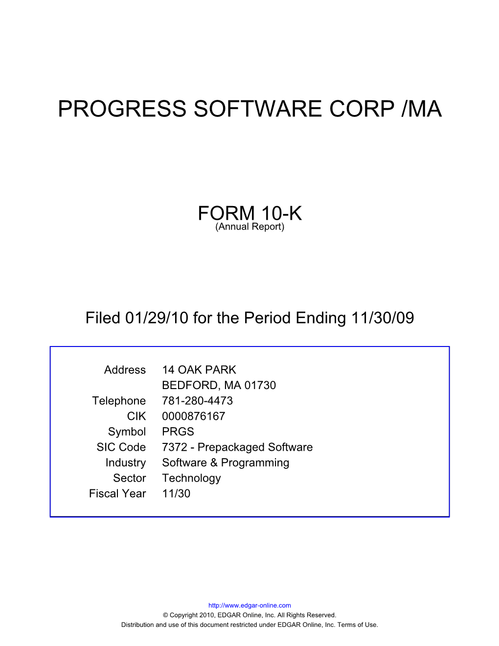 Progress Software Corp /Ma