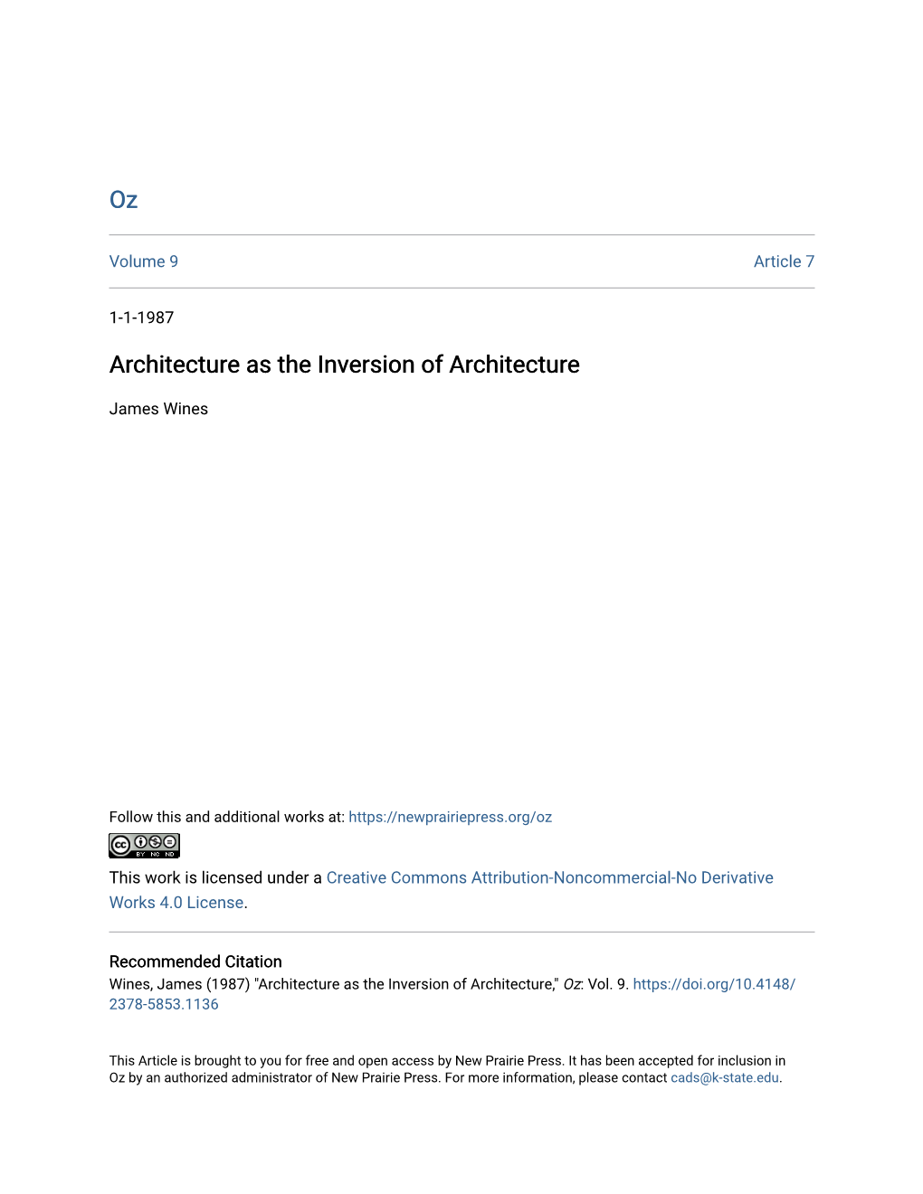 Architecture As the Inversion of Architecture