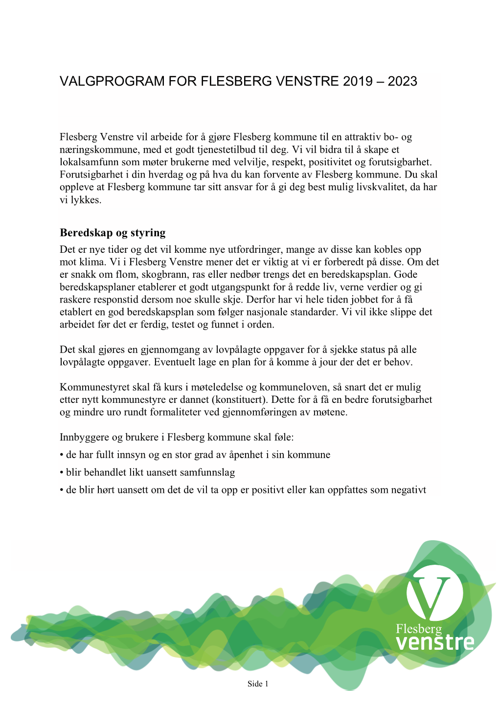 Valgprogram for Flesberg Venstre 2019 – 2023