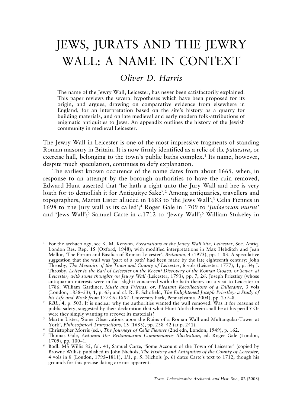 JEWS, JURATS and the JEWRY WALL: a NAME in CONTEXT Oliver D