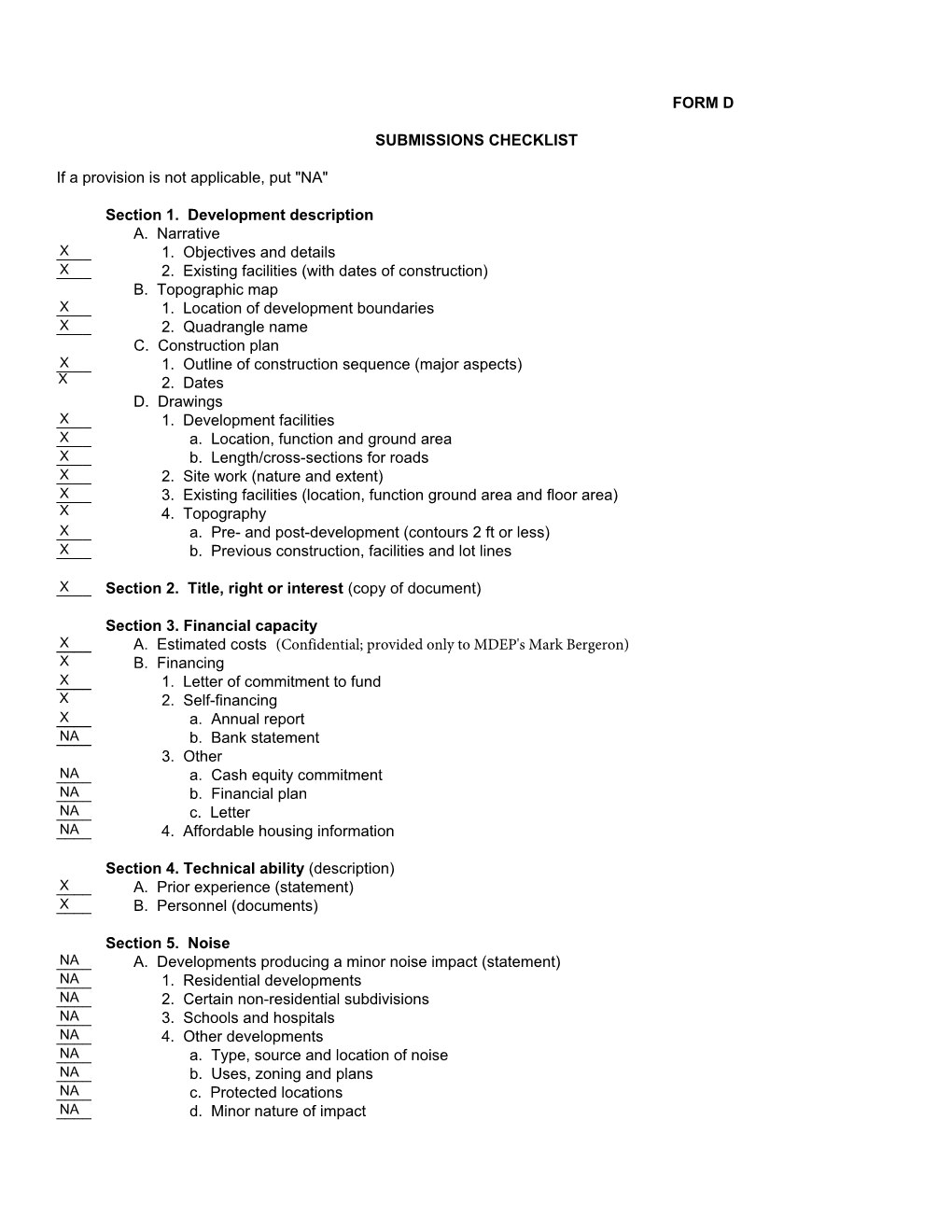 FORM D SUBMISSIONS CHECKLIST If a Provision Is Not