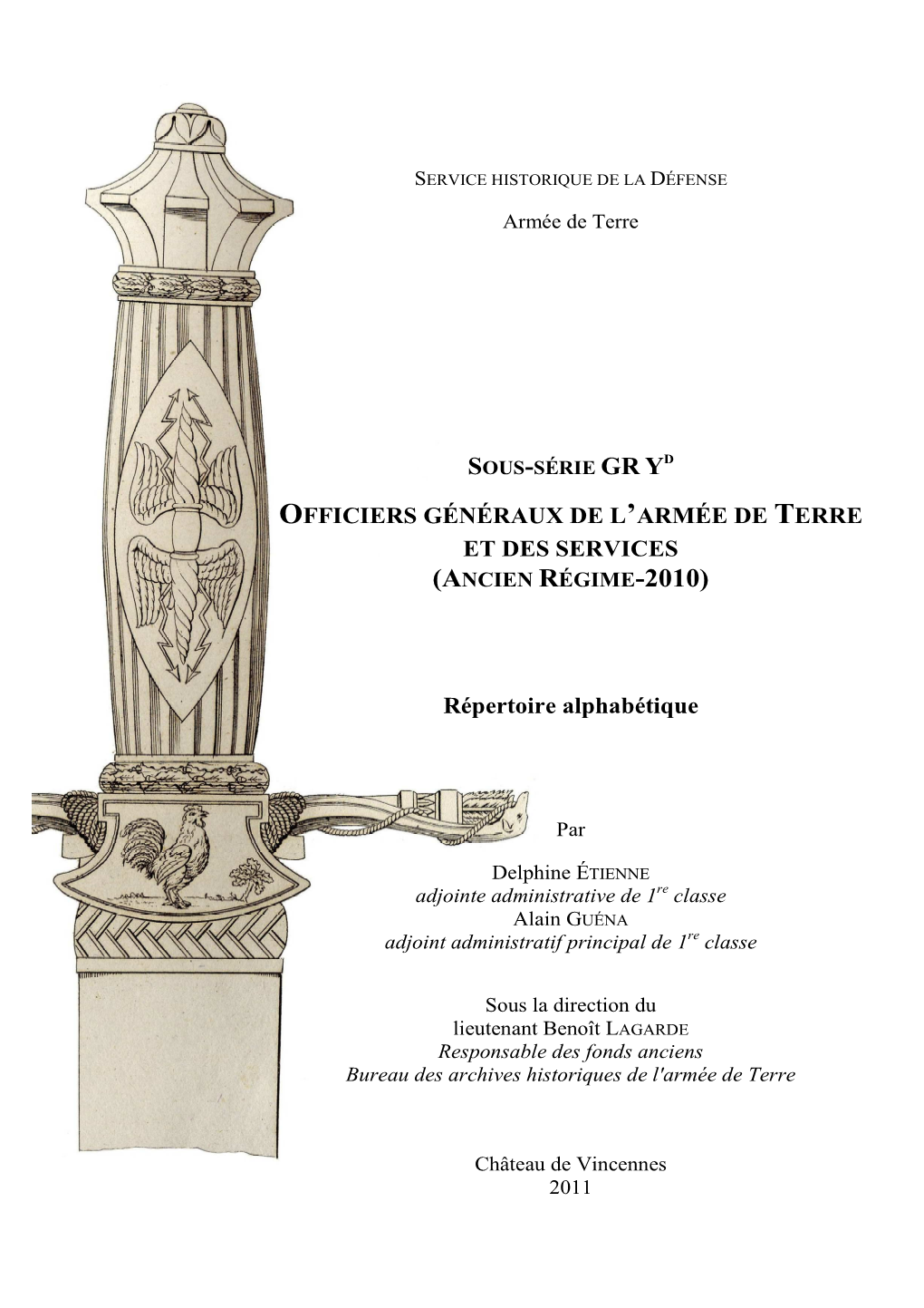 OFFICIERS GÉNÉRAUX DE L'armée DE TERRE ET DES SERVICES Répertoire Alphabétique