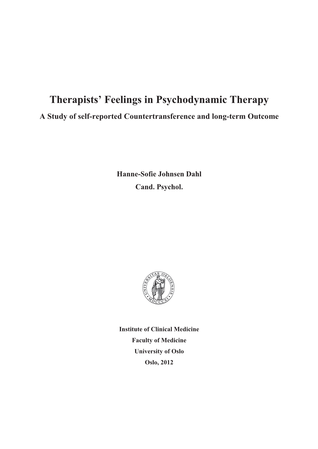 Therapists' Feelings in Psychodynamic Therapy