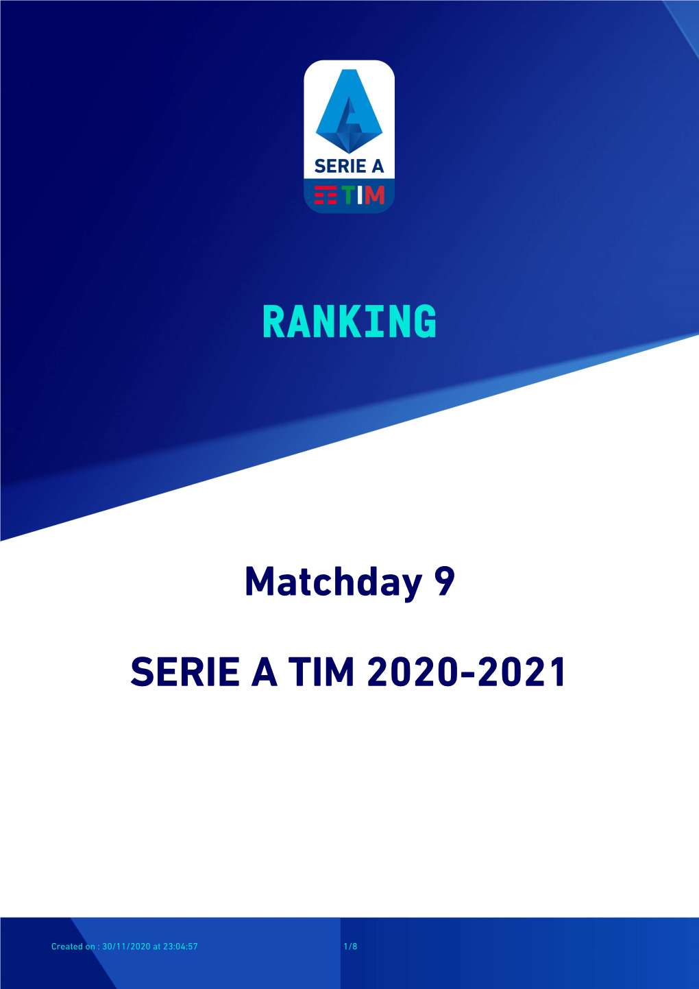 Matchday 9 SERIE a TIM 2020-2021