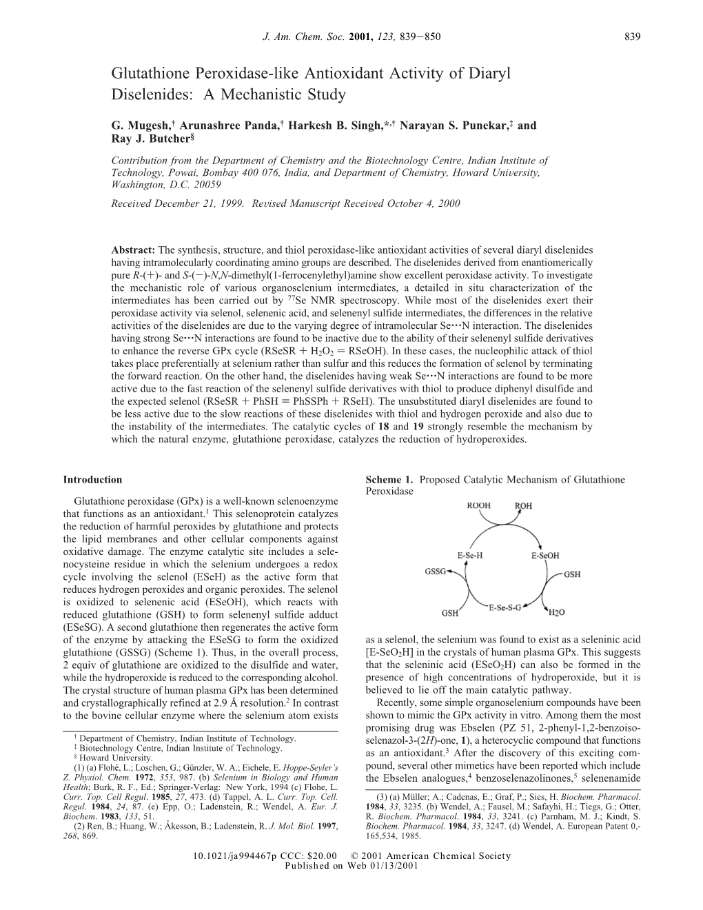 Glutathione Peroxidase-Like Antioxidant Activity of Diaryl Diselenides: a Mechanistic Study