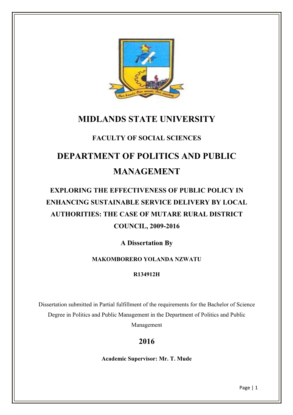 Department of Politics and Public Management