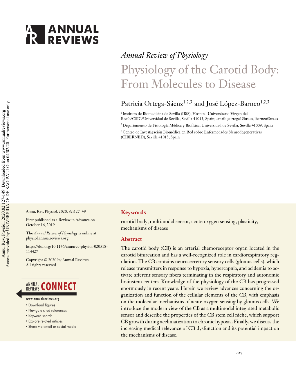 Physiology of the Carotid Body: from Molecules to Disease