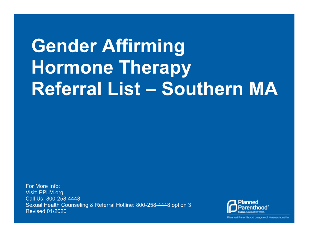 Gender Affirming Hormone Therapy Referral List – Southern MA