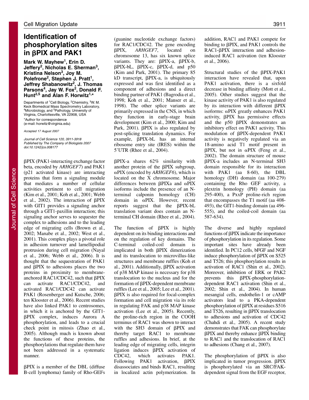 Identification of Phosphorylation Sites in PIX and PAK1