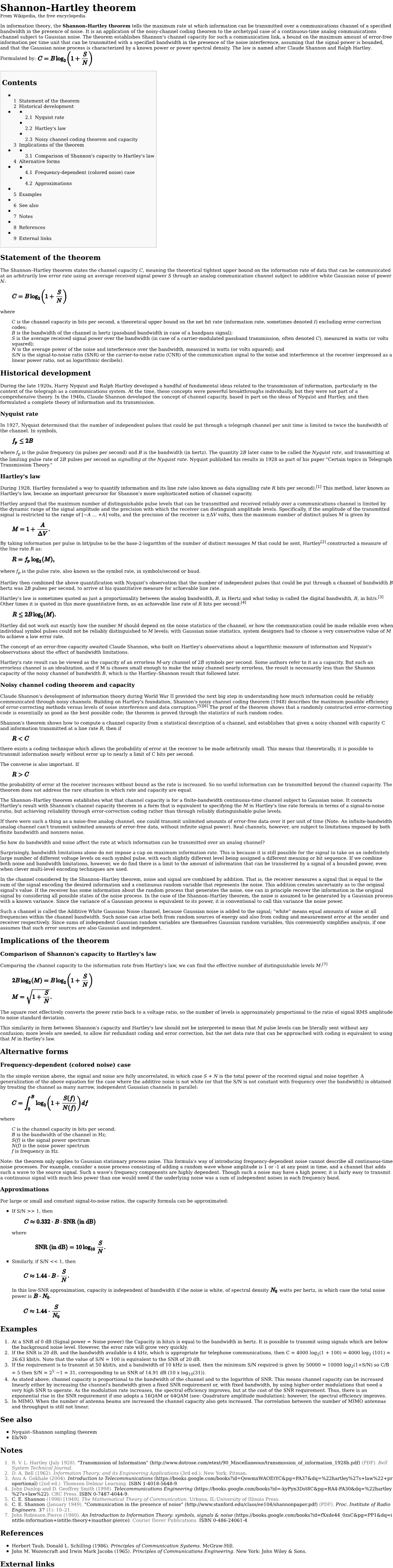 Shannon–Hartley Theorem from Wikipedia, the Free Encyclopedia