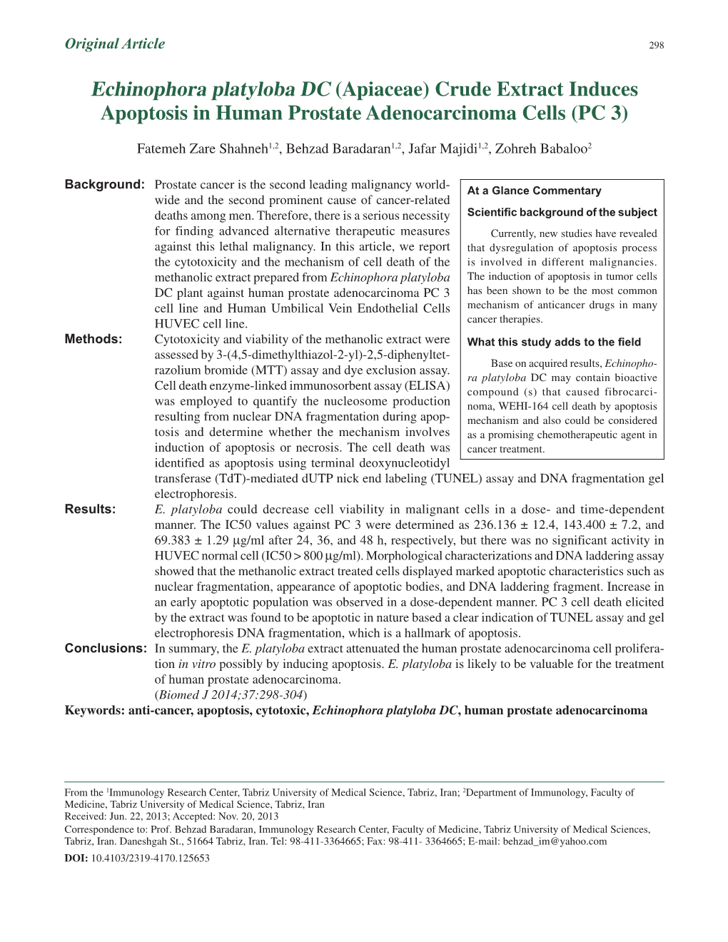 Crude Extract Induces Apoptosis in Human Prostate Adenocarcinoma Cells (PC 3)