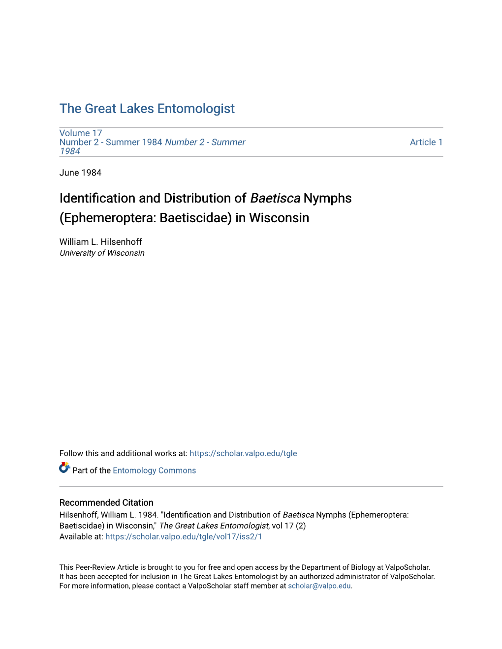 Identification and Distribution of Baetisca Nymphs (Ephemeroptera: Baetiscidae) in Wisconsin