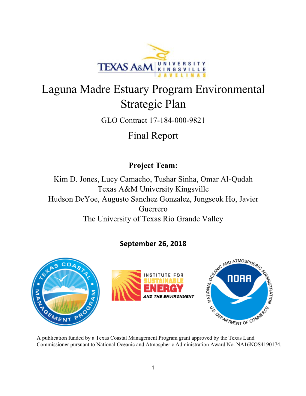 Laguna Madre Estuary Program Environmental Strategic Plan GLO Contract 17-184-000-9821 Final Report