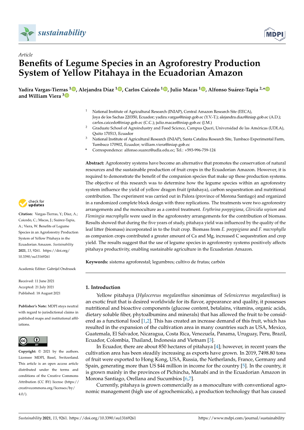 Benefits of Legume Species in an Agroforestry Production System Of