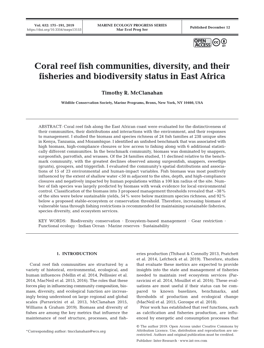 Coral Reef Fish Communities, Diversity, and Their Fisheries and Biodiversity Status in East Africa