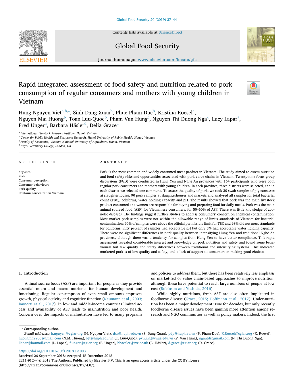Rapid Integrated Assessment of Food Safety and Nutrition Related to Pork Consumption of Regular Consumers and Mothers with Young