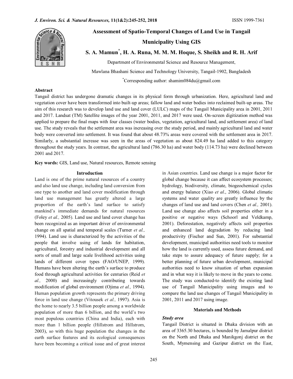 Assessment of Spatio-Temporal Changes of Land Use in Tangail