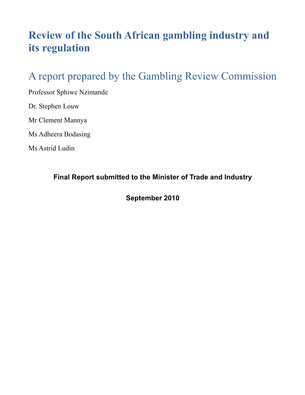 A Review by the Gambling Commission