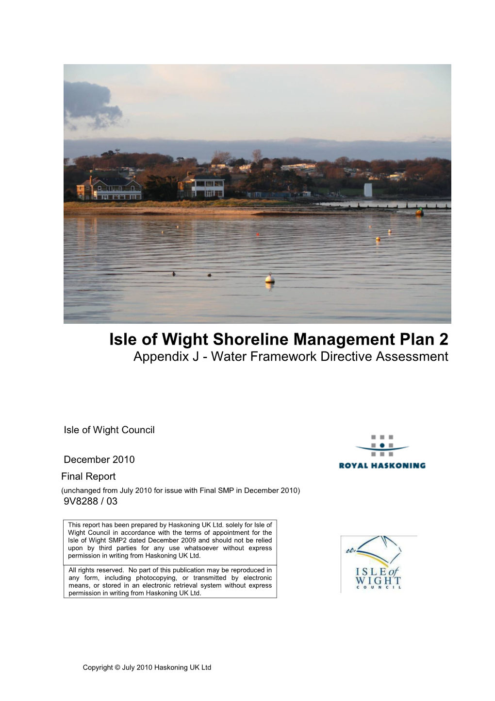 Isle of Wight Shoreline Management Plan 2 Appendix J - Water Framework Directive Assessment