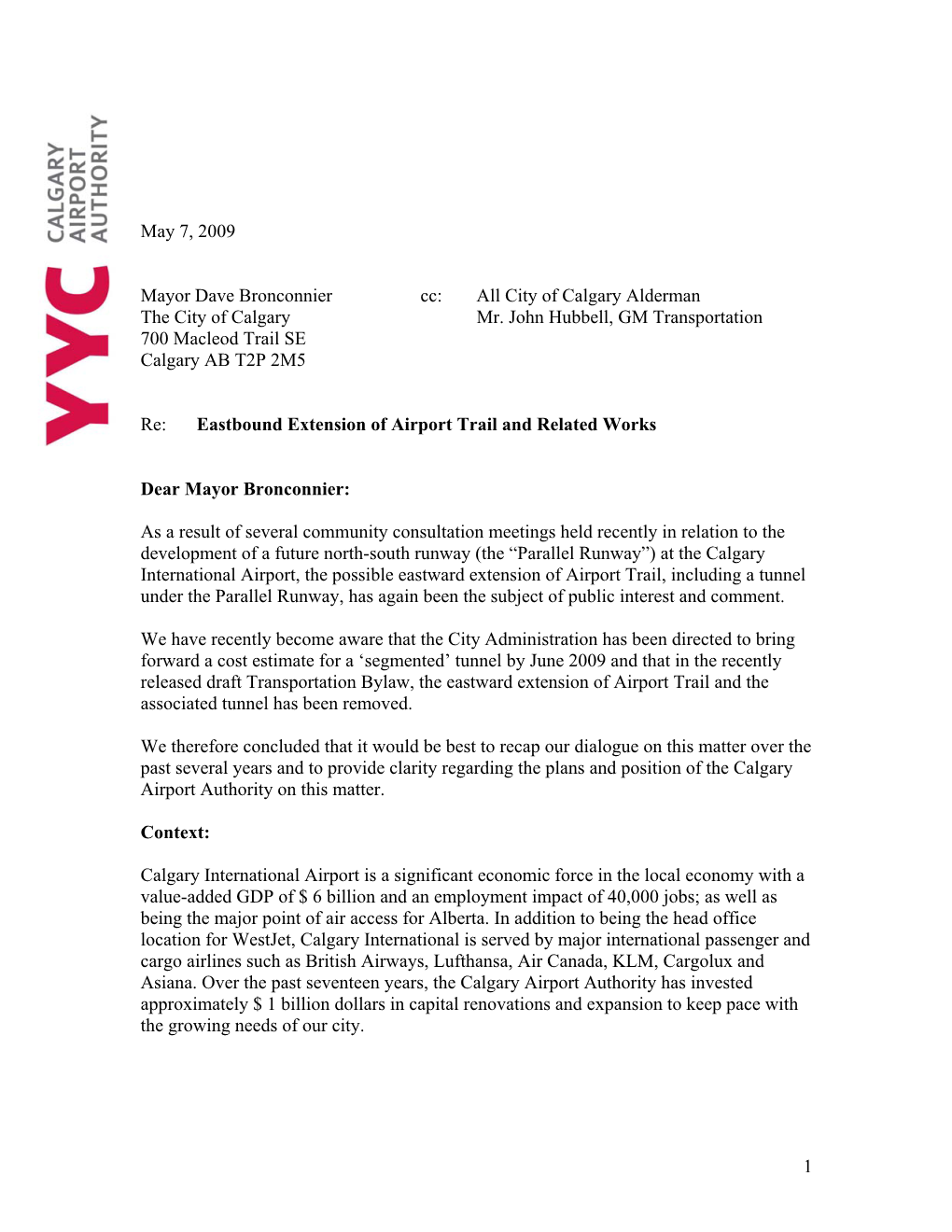 Read the Calgary Airport Authority's Letter to the City of Calgary