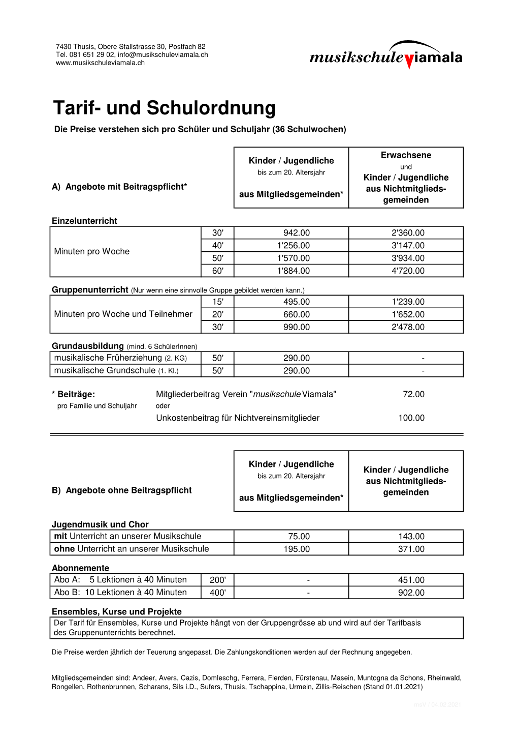 Und Schulordnung Die Preise Verstehen Sich Pro Schüler Und Schuljahr (36 Schulwochen)