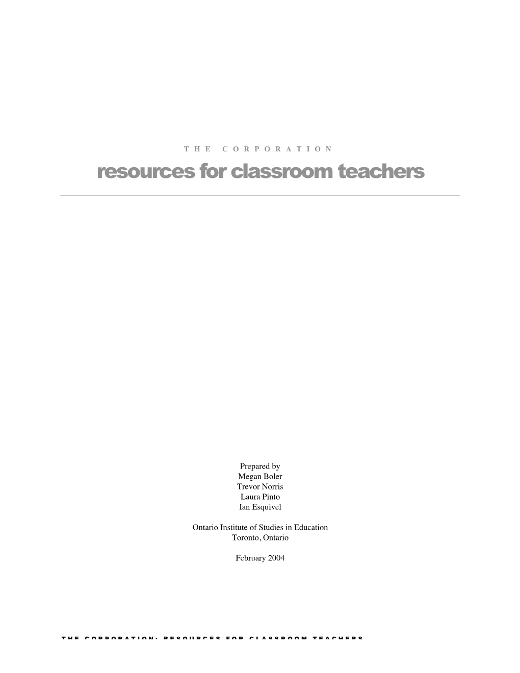 Resources for Classroom Teachers