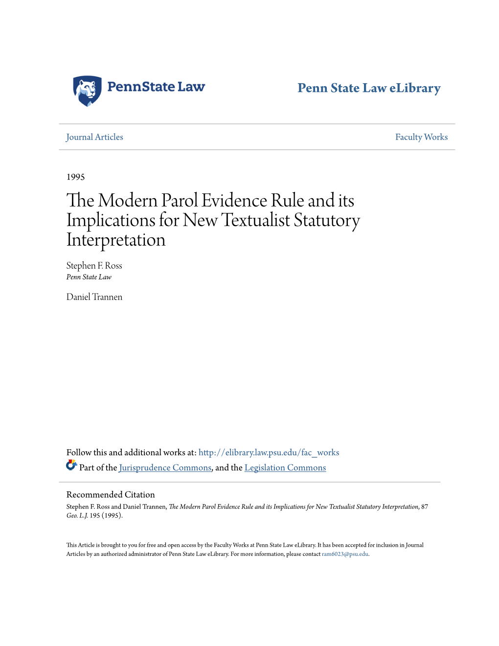 The Modern Parol Evidence Rule and Its Implications for New Textualist Statutory Interpretation, 87 Geo