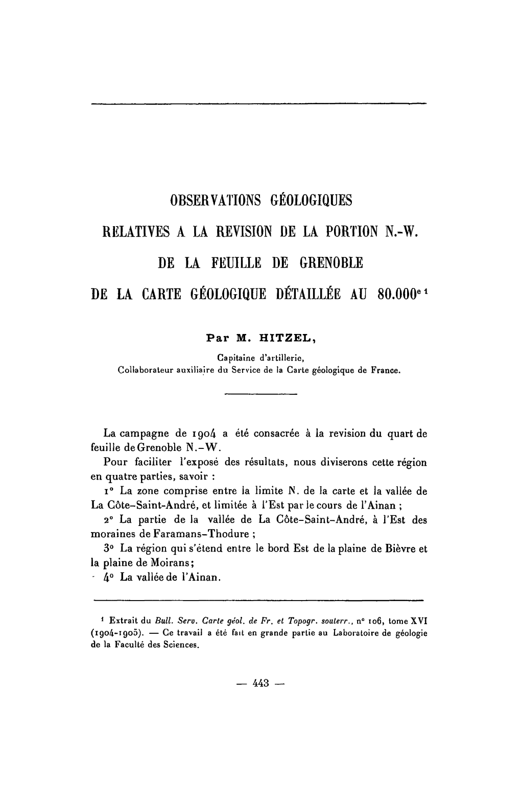 W. De La Feuille De Grenoble De La Carte Géologique