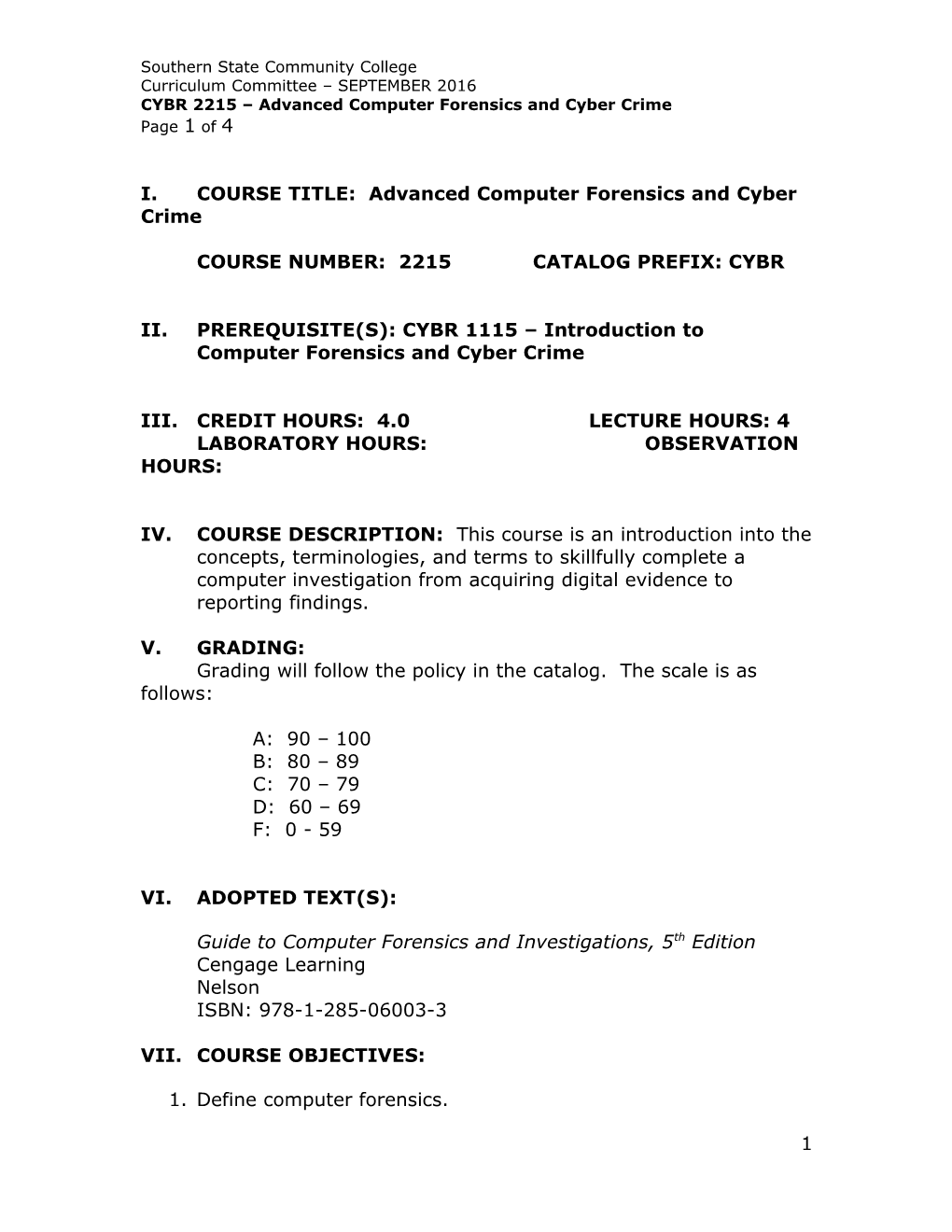 CYBR 2215 Advanced Computer Forensics and Cyber Crime