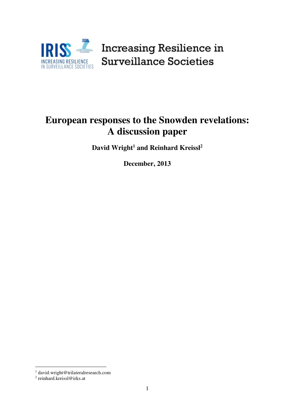 European Responses to the Snowden Revelations: a Discussion Paper