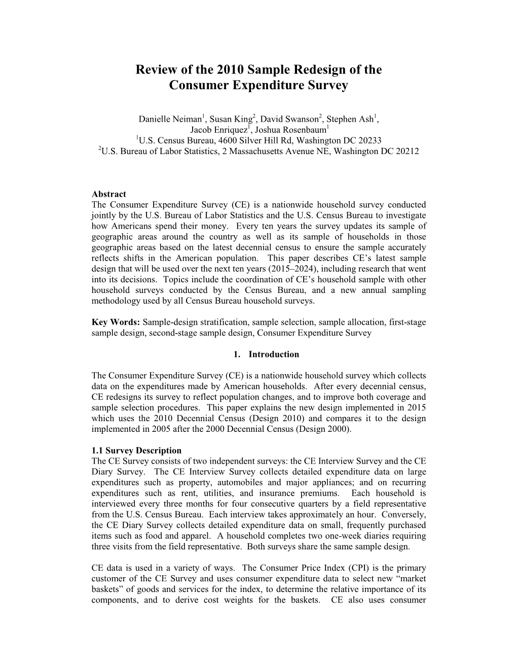 Review of the 2010 Sample Redesign of the Consumer Expenditure Survey